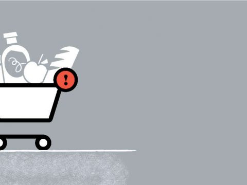 E-commerce cart icon design with food and beverage items